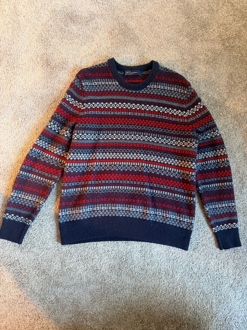 Gap Men's Patterned Crewneck Sweater - Navy & Red
